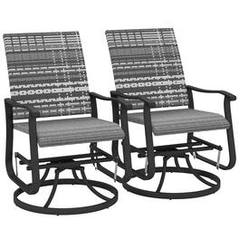 Outsunny - Patio Glider Chair Set of 2, Wicker Rattan Outdoor Swivel Chair with Steel Frame, High Back, Armrests, Porch Glider - Gray