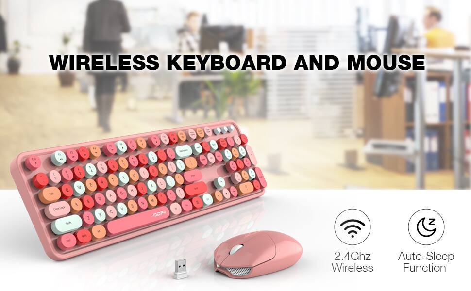 WIRELESS KEYBOARD AND MOUSE

2.4Ghz Wireless
Auto-Sleep Function