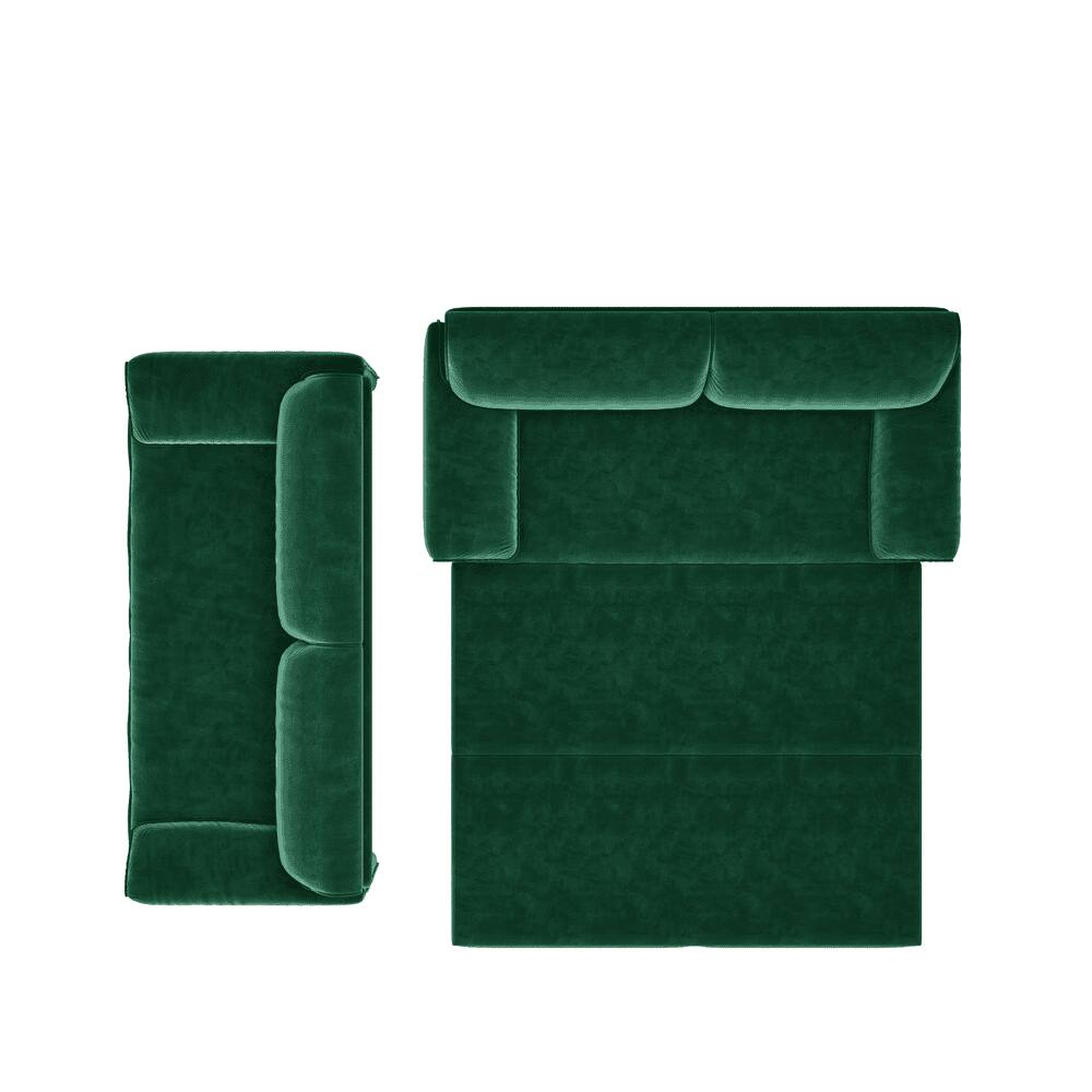 Alt View 4. Kadyn - 66" Queen Pull Out Sofa Bed, 3-in-1 Convertible Sleeper with Side Storage, Velvet Loveseat - Green.