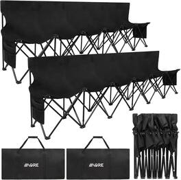 APRILSOUL - Portable Folding Team Bench 6 Seats Foldable Sideline Benches Soccer Chair with Bag and Backrest Adult Chair 2PACK - Black