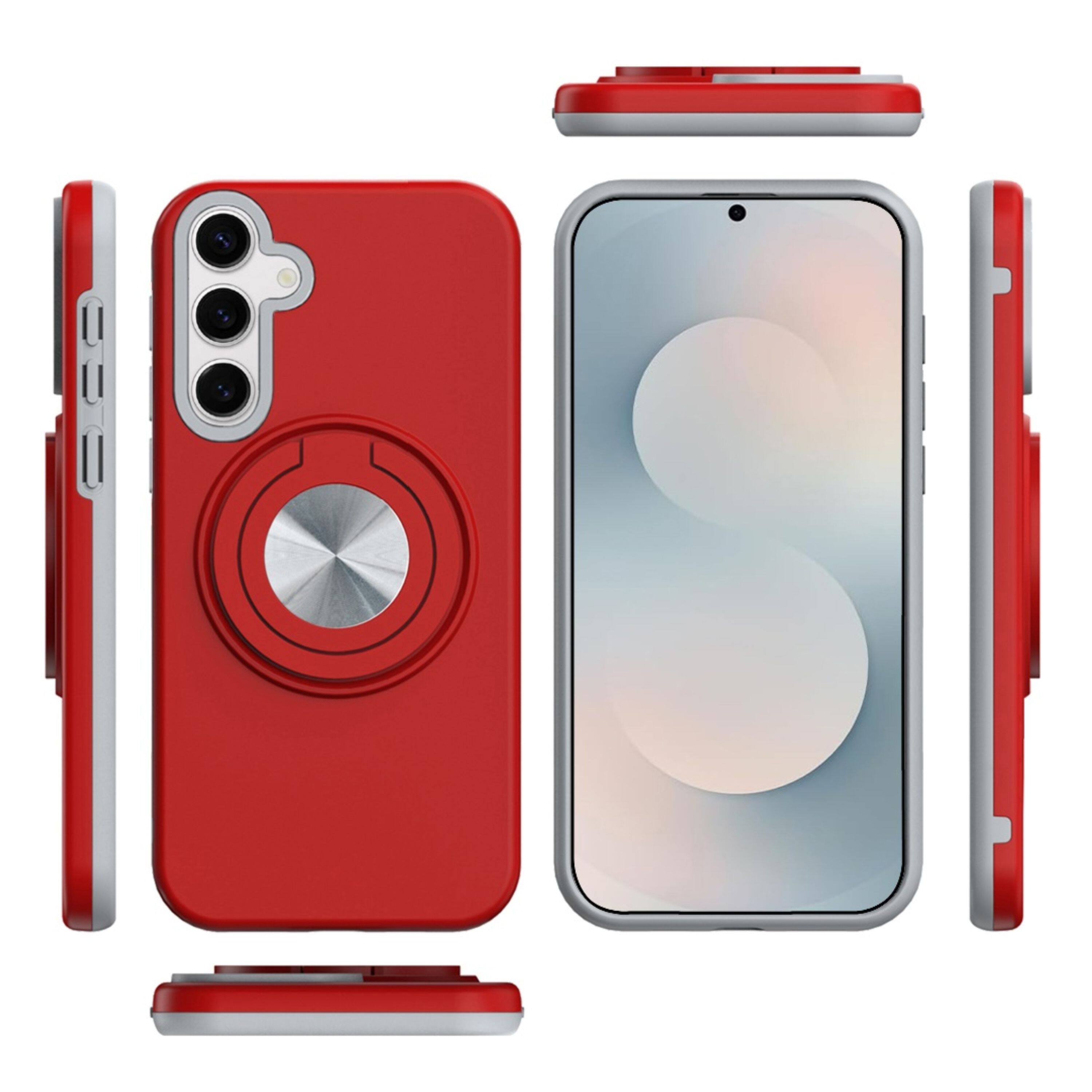 Angle. Kitcheniva - Shockproof Phone Case With 360 Rotating Stand & Tempered Glass For Samsung Galaxy S26+ Red - Red.