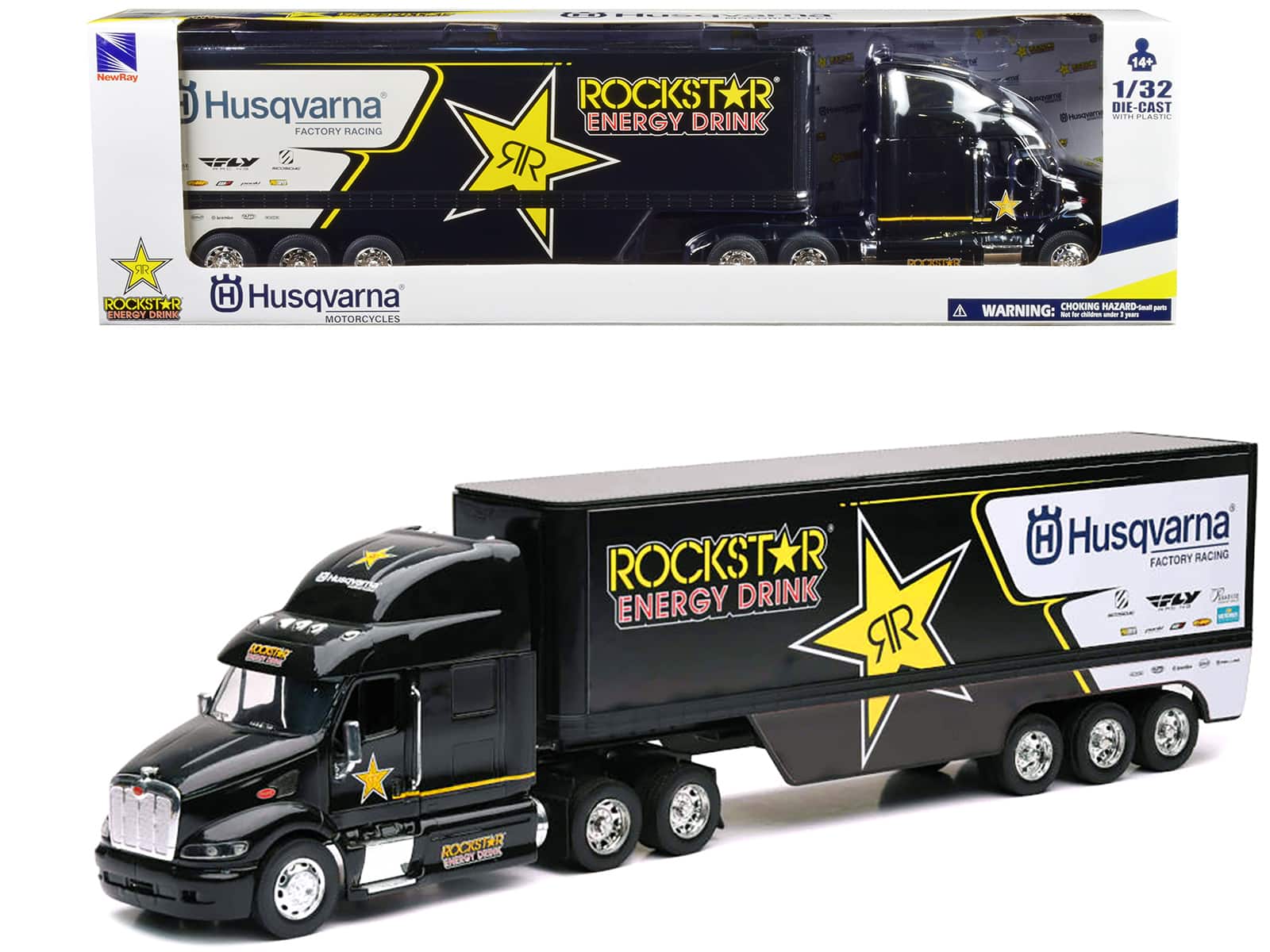 "Peterbilt 387 Semi-Truck Black ""Rockstar Energy Drink - Husqvarna Factory Racing"" 1/32 Diecast Model by New Ray" price history on PriceWatchPro
