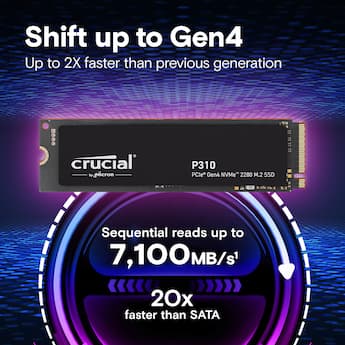 Crucial P310 1TB Internal SSD PCIe Gen 4 x4 NVMe M.2 Crucial P310 1TB Internal SSD PCIe Gen 4 x4 NVMe M.2