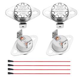 Unique Bargains - 2pcs KSD301 Thermostat 110°C/230°F 20A Normally Closed N.C Adjust Snap Disc Temp Switch with Terminal Wire Ceramic - Silver