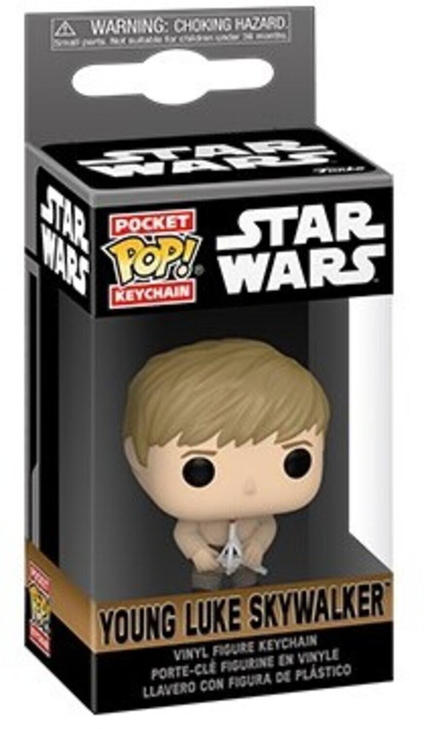 WARNING: CHOKING HAZARD, STAR WARS, POCKET POP!, STAR WARS, KEYCHAIN, YOUNG LUKE SKYWALKER, FIGURE KEYCHAIN, VINYL, EX VINYLE, PORTE-CLE FIGURINE, PLSTICO, FIGURA DE LLAVERO CON