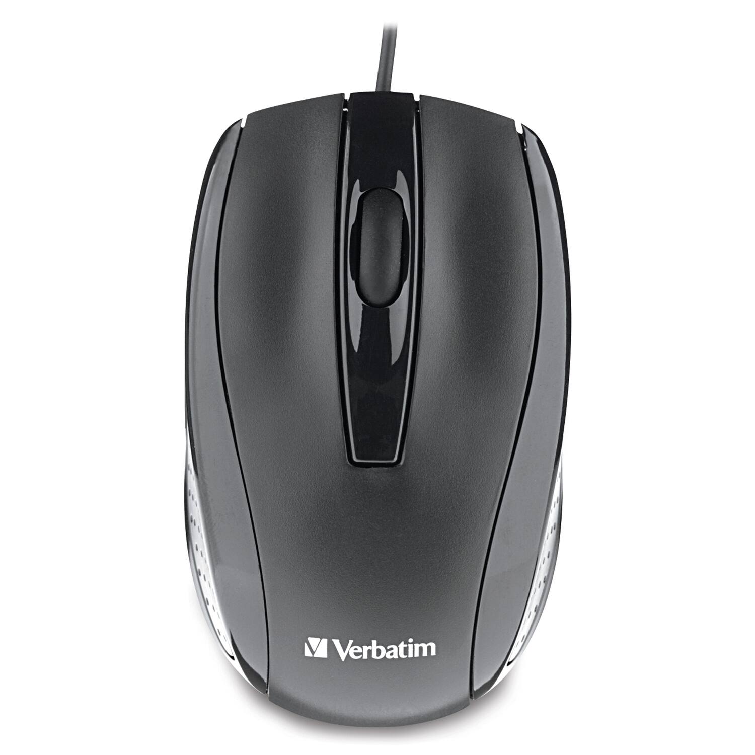 Left. Verbatim - Verbatim Corded Optical Mouse - Black - Optical - Cable - Black - Scroll Wheel - 1 Each - Black.