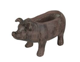 Zeckos - 17 Inch Long Rustic Finish Smiling Pig Planter - Brown