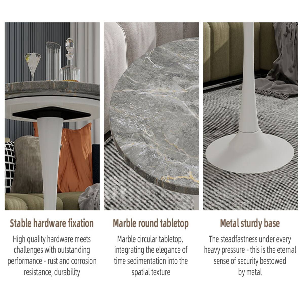 Loheer Round Marble Effect Coffee Table with White Pedestal Base, 27.56 ...