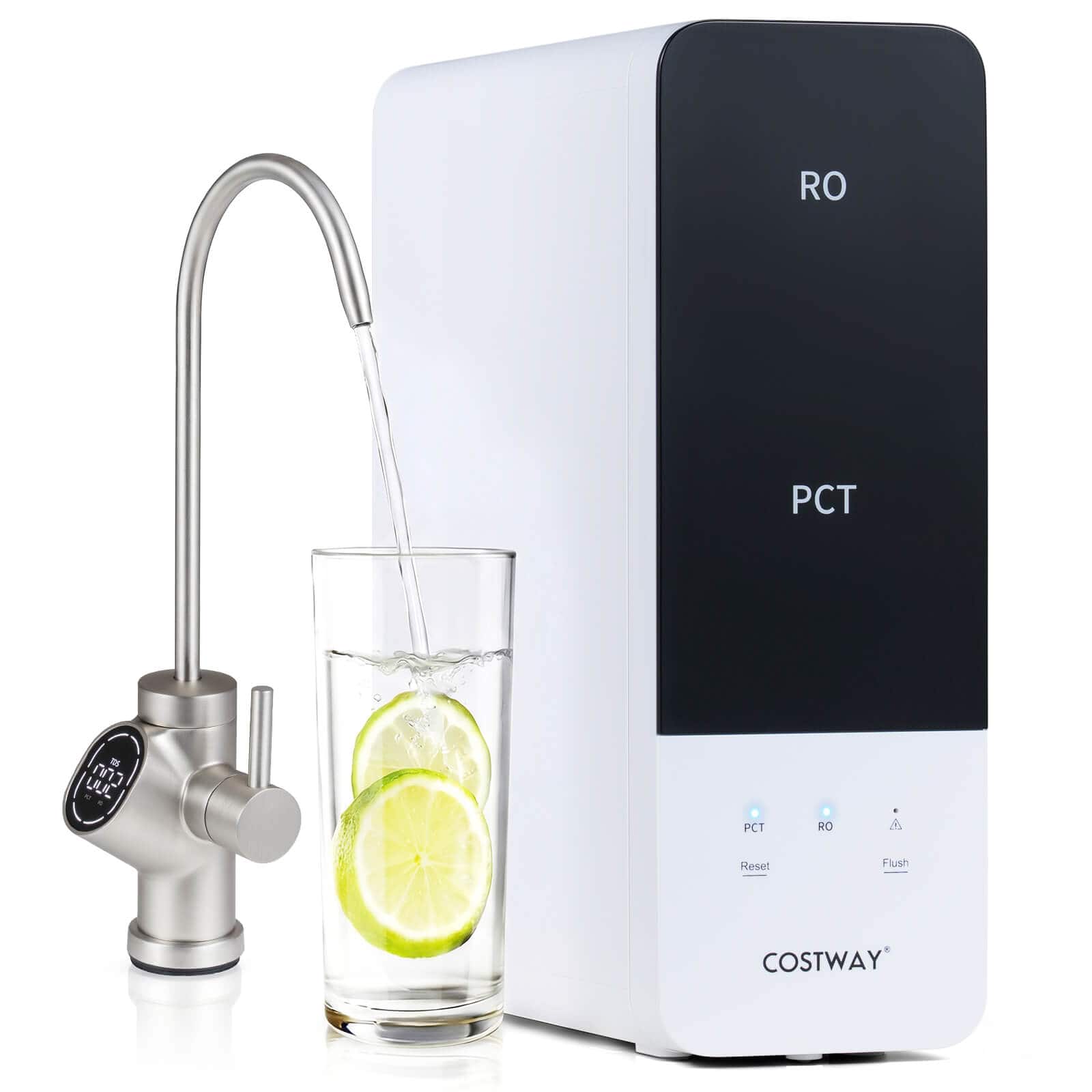 Costway - 600 GPD Tankless Under-Sink RO System with 8-Stage Filtration & Smart LED Faucet-600 GPD - Black,White