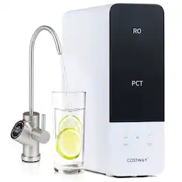 Costway - 600 GPD Tankless Under-Sink RO System with 8-Stage Filtration & Smart LED Faucet-600 GPD - Black,White