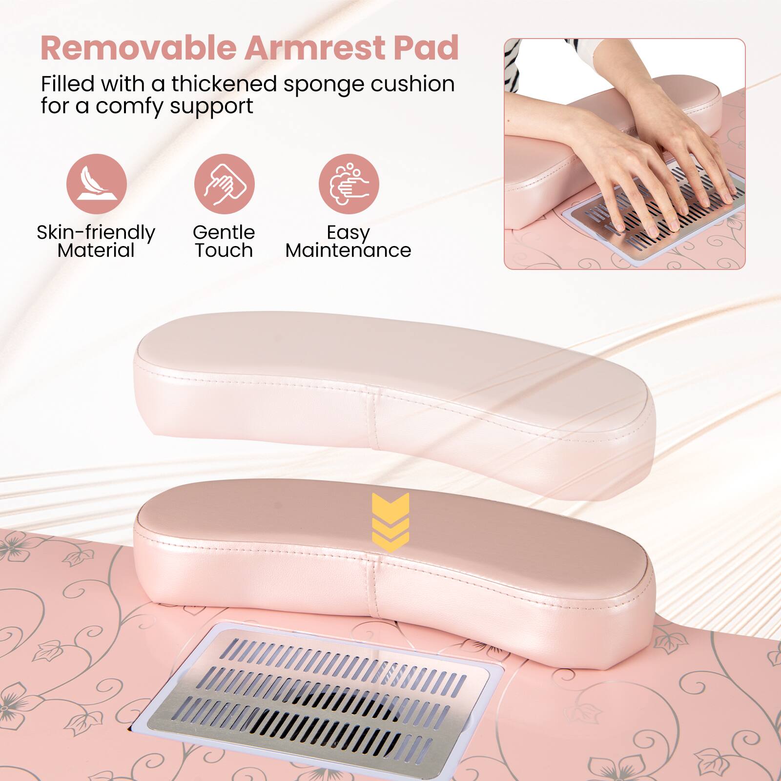 Removable Armrest Pad Filled with a thickened sponge cushion for a comfy support

Skin-friendly Gentle Touch Easy Maintenance