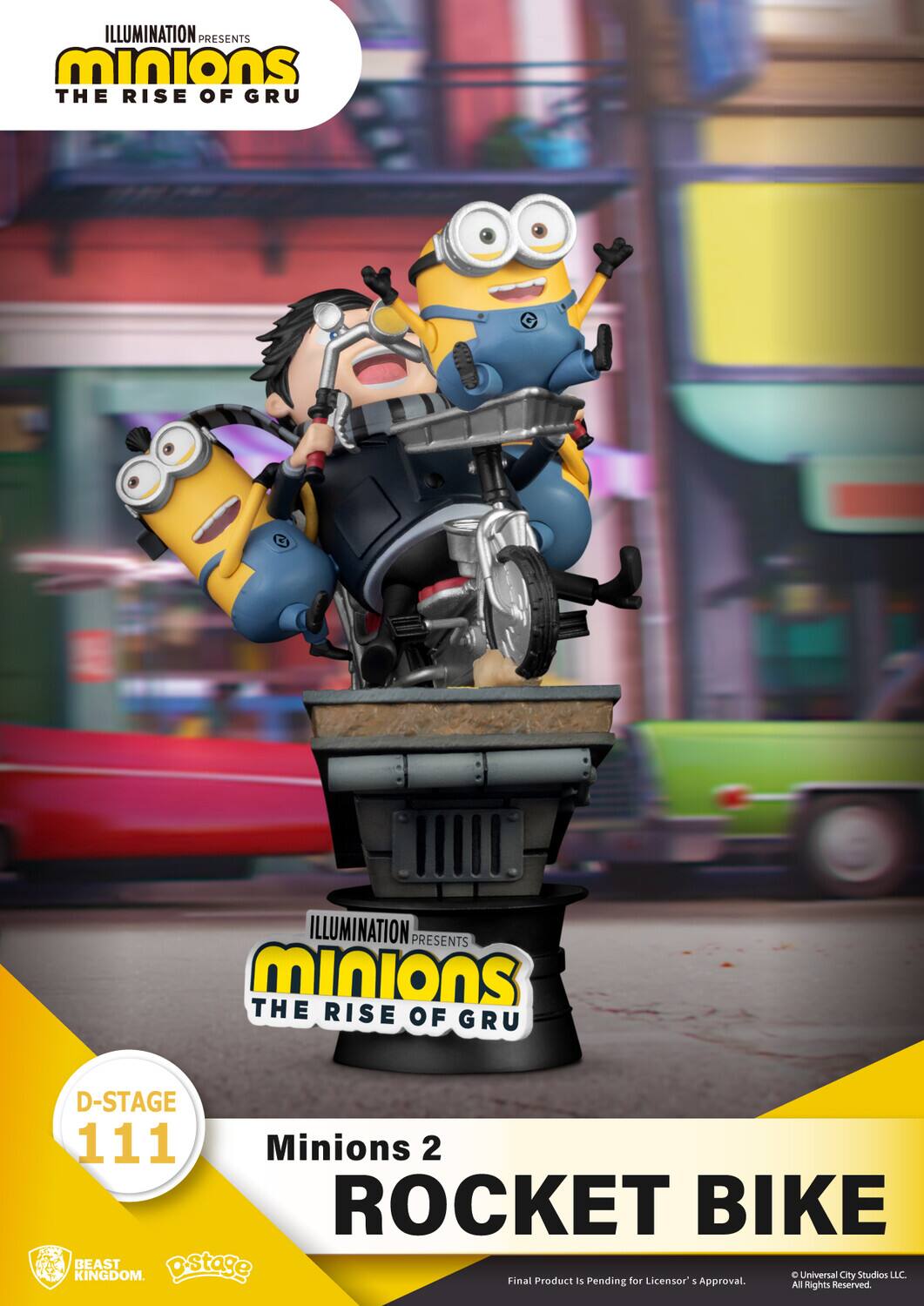 ILLUMINATION PRESENTS MINIONS THE RISE OF GRU. D-STAGE 111 Minions 2 ROCKET BIKE. BEAST KINGDOM. © Universal City Studios LLC. Final Product Is Pending for Licensor's Approval. All Rights Reserved.