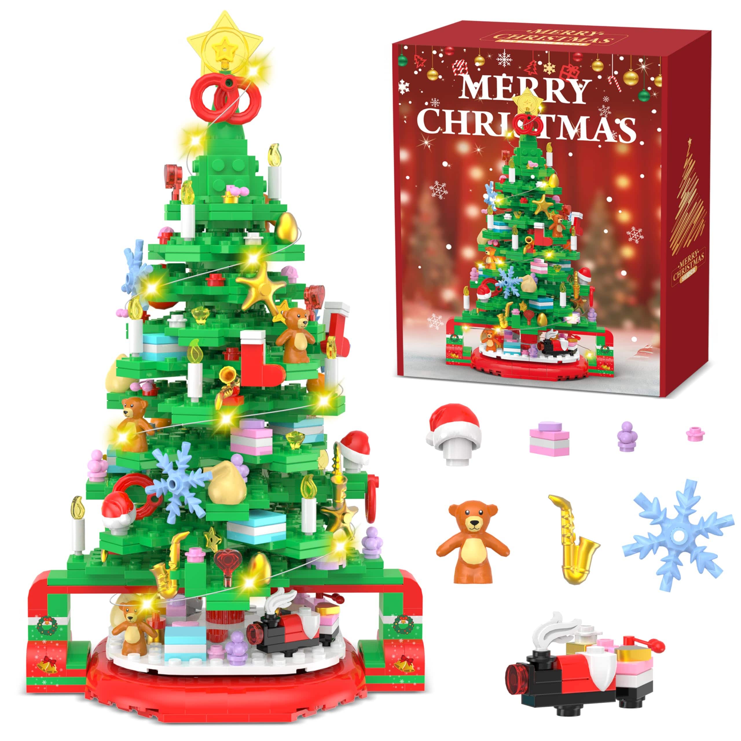 NICHOLAS KLEIN - Christmas Tree Building Blocks Sets With Led Light Bricks Stocking Snowflake Xmas Gifts For Adults Teens - Default