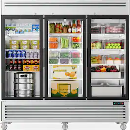 Coolake - 82" Commercial Refrigerator 3 Glass Door, 72 Cu.ft Upright Merchandiser Cooler, 33℉~41℉ - Stainless Steel