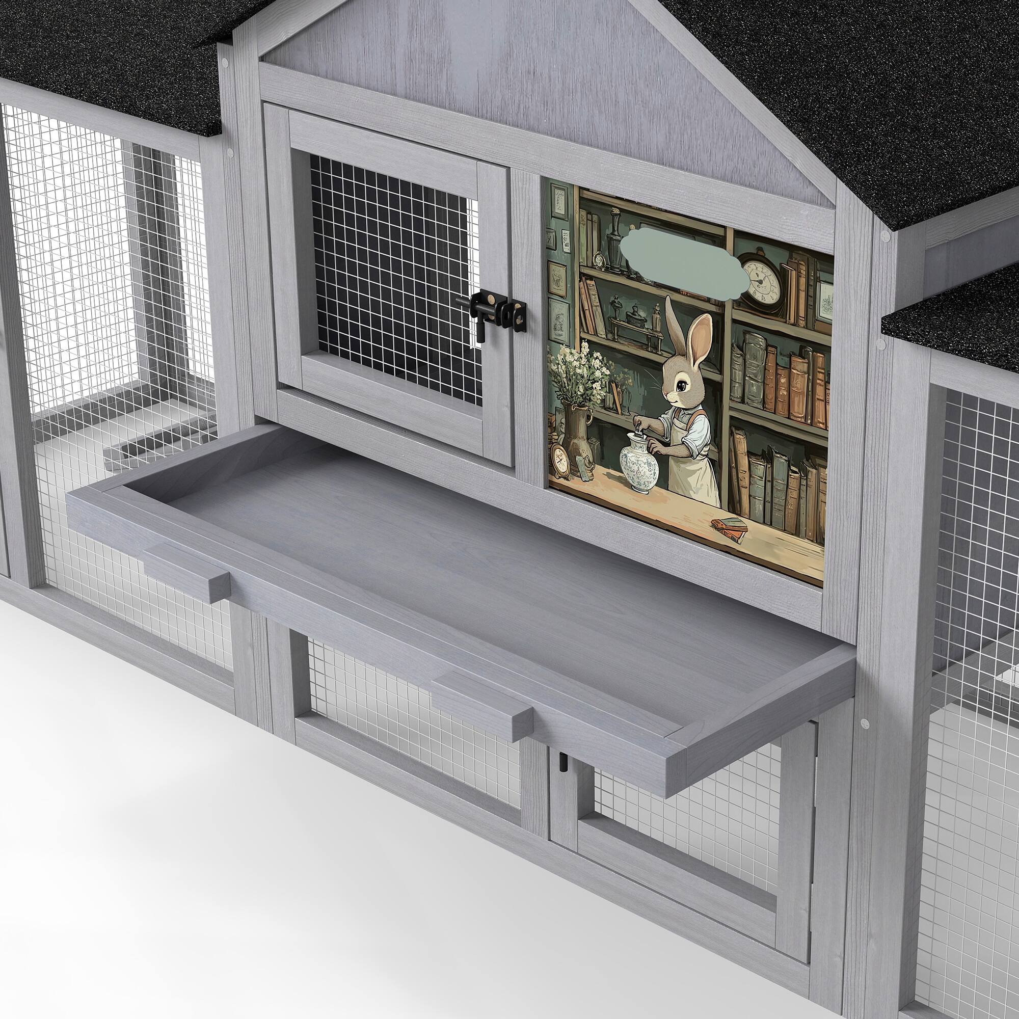 Back. Boyel Living - Gray Main Body with Black Asphalt Roof 82 Extra Large Wooden Rabbit Hutch Indoor Outdoor Bunny Cage with Waterproof R - Gray.