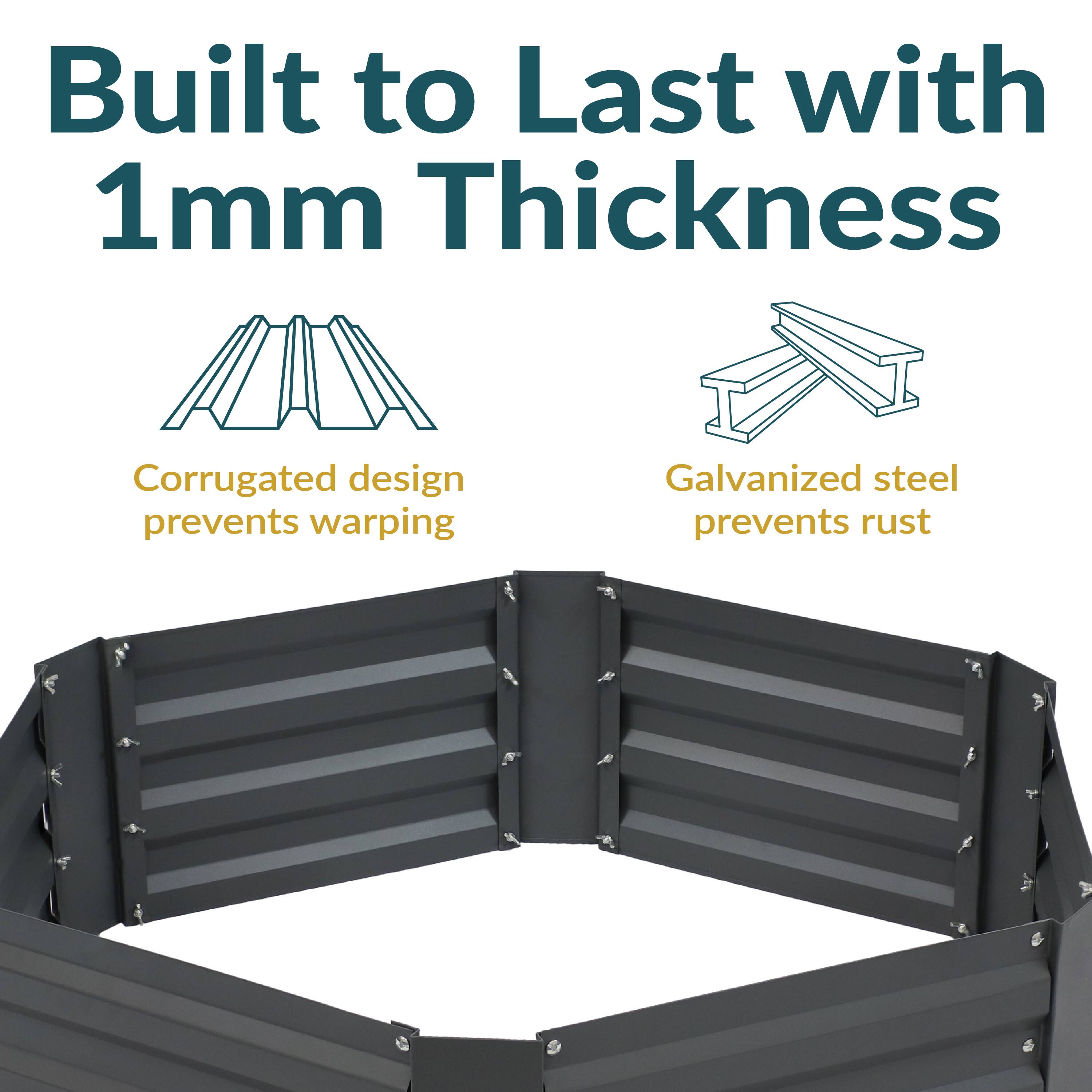 Built to Last with 1mm Thickness

- Corrugated design prevents warping
- Galvanized steel prevents rust