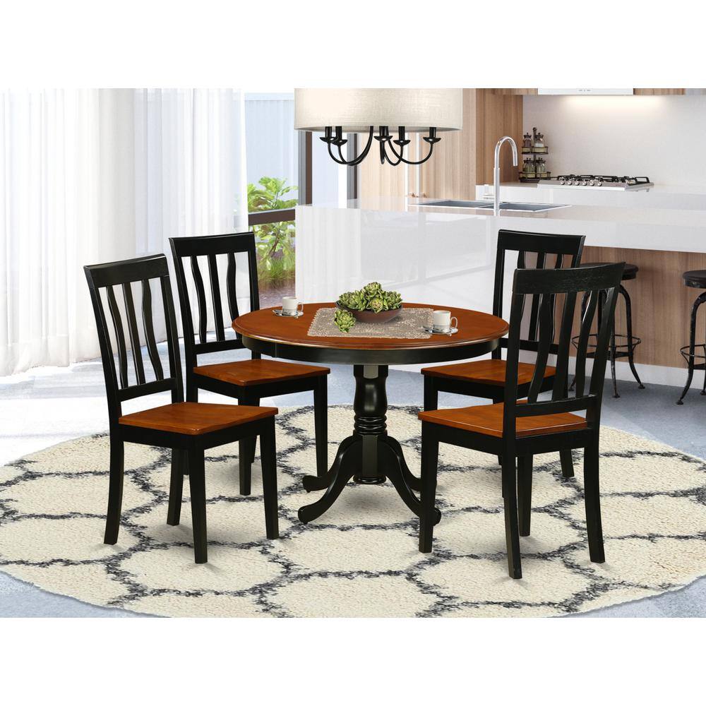 Back. East West Furniture - 5 Pc set with a Round Dinette Table and 4 Wood Dinette Chairs in Black and Cherry - Black & Cherry.