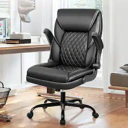 Brick Attic - Ergonomic Leather Office Chair with Adjustable Flip-Up Arms,Lumbar Support,Swivel & Rocking, Home Desk Chair - Black