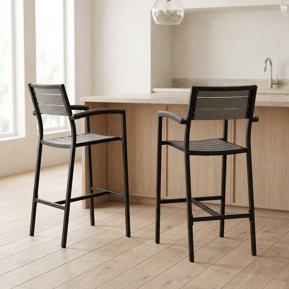 Angle. Outdoor Escape - Outdoor Bar Stool Set with Bicast Leather Finish, Armrest & Backrest Comfort - Brown.