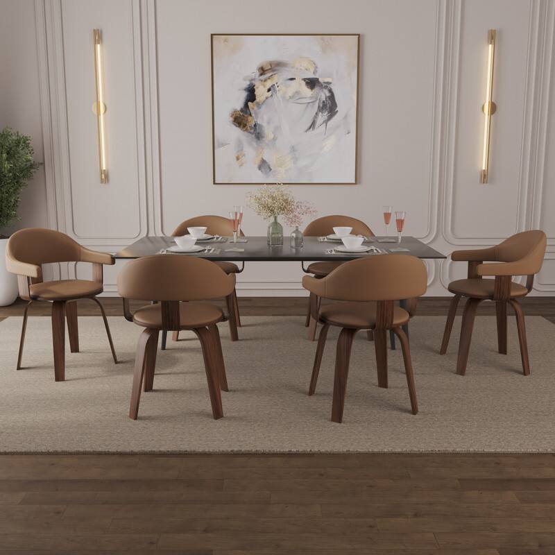 Left. LeisureMod - Brivo Modern Leather Upholstered Side Dining Chair with Open Back and Swivel for Home Living Room or Office - Brown.