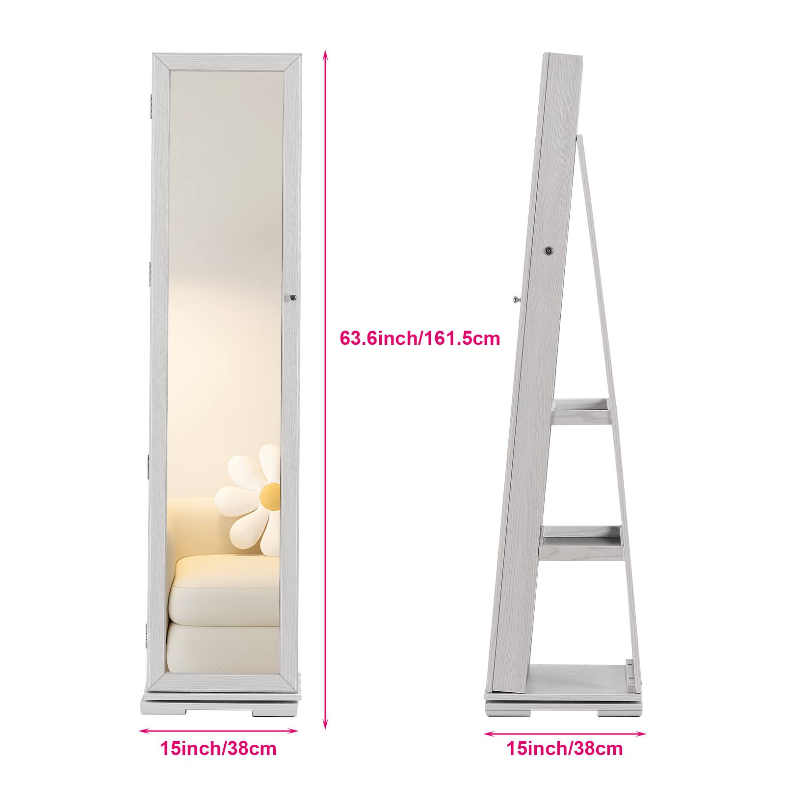 63.6inch/161.5cm  
15inch/38cm  
15inch/38cm