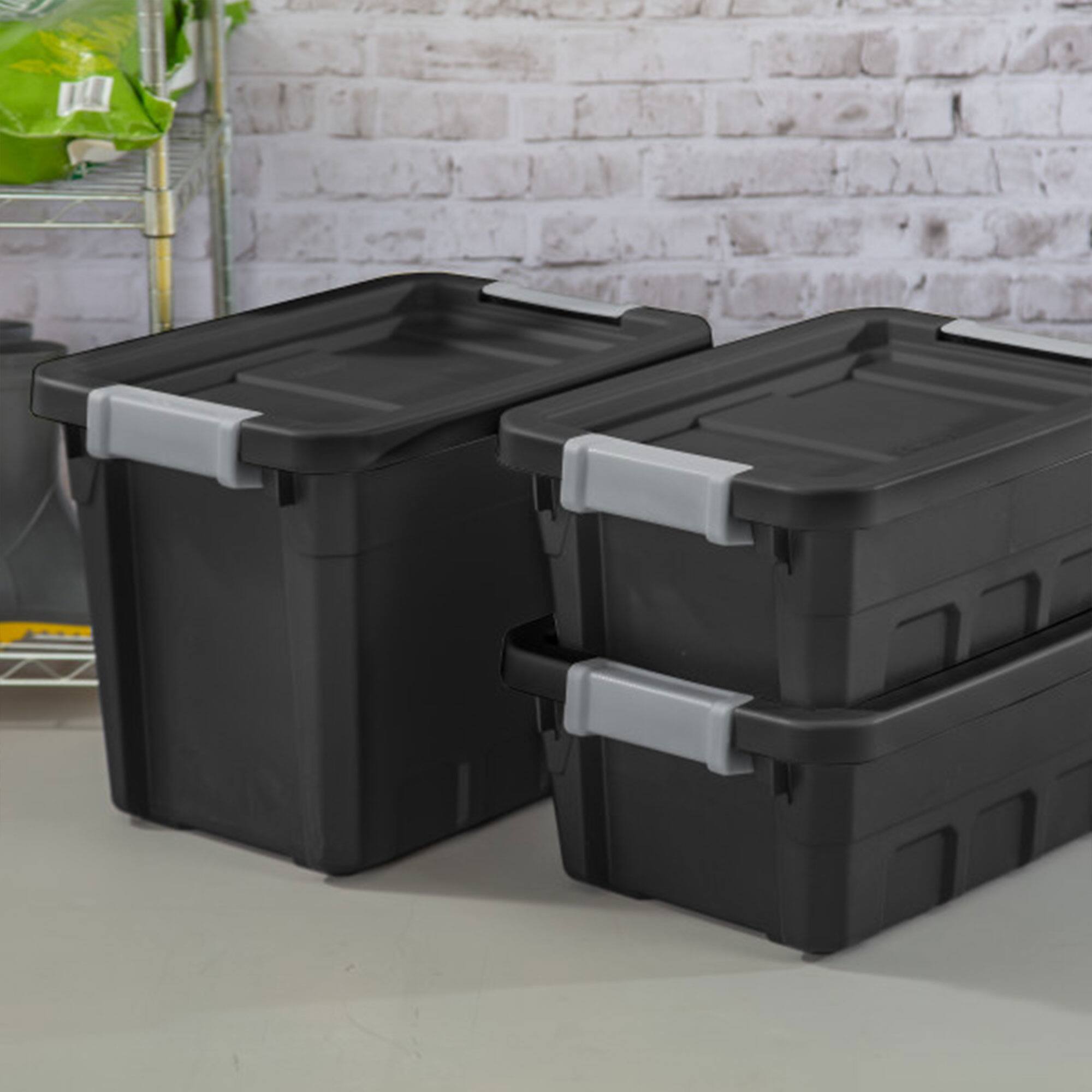 Alt View 2. Sterilite - Sterilite 7.5 Gal Rugged Industrial Storage Totes w/ Latch Lids, Black (18 Pack) - Black.