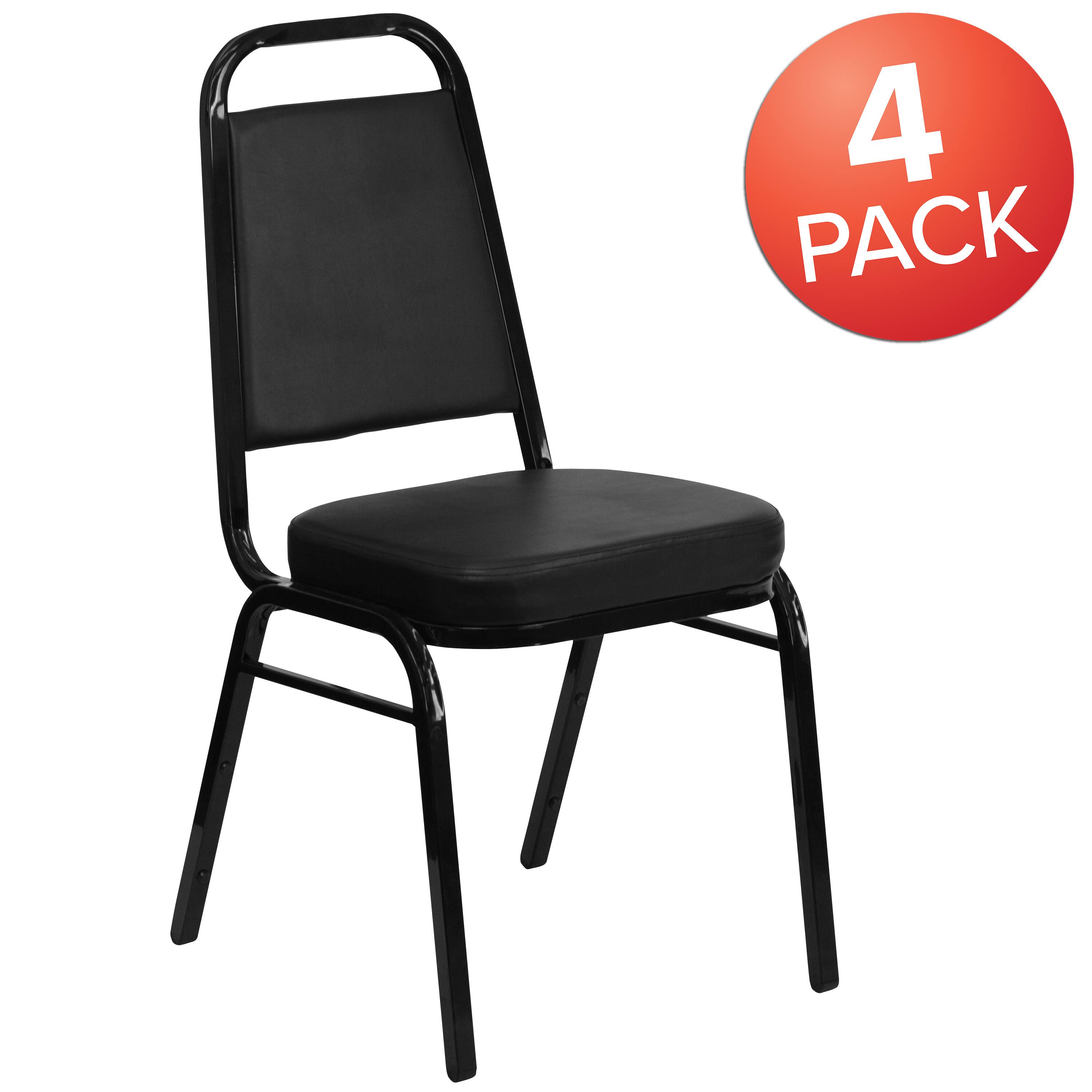 Alt View 1. Emma + Oliver - 4 Pack Trapezoidal Back Stacking Banquet Chair - Black Vinyl/Black Frame.