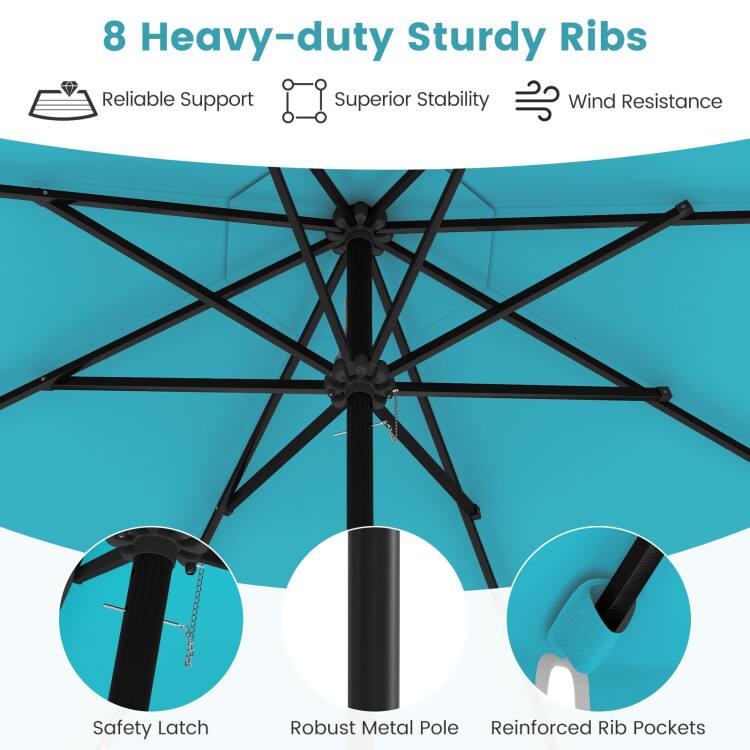8 Heavy-duty Sturdy Ribs  
Reliable Support  
Superior Stability  
Wind Resistance  
Safety Latch  
Robust Metal Pole  
Reinforced Rib Pockets