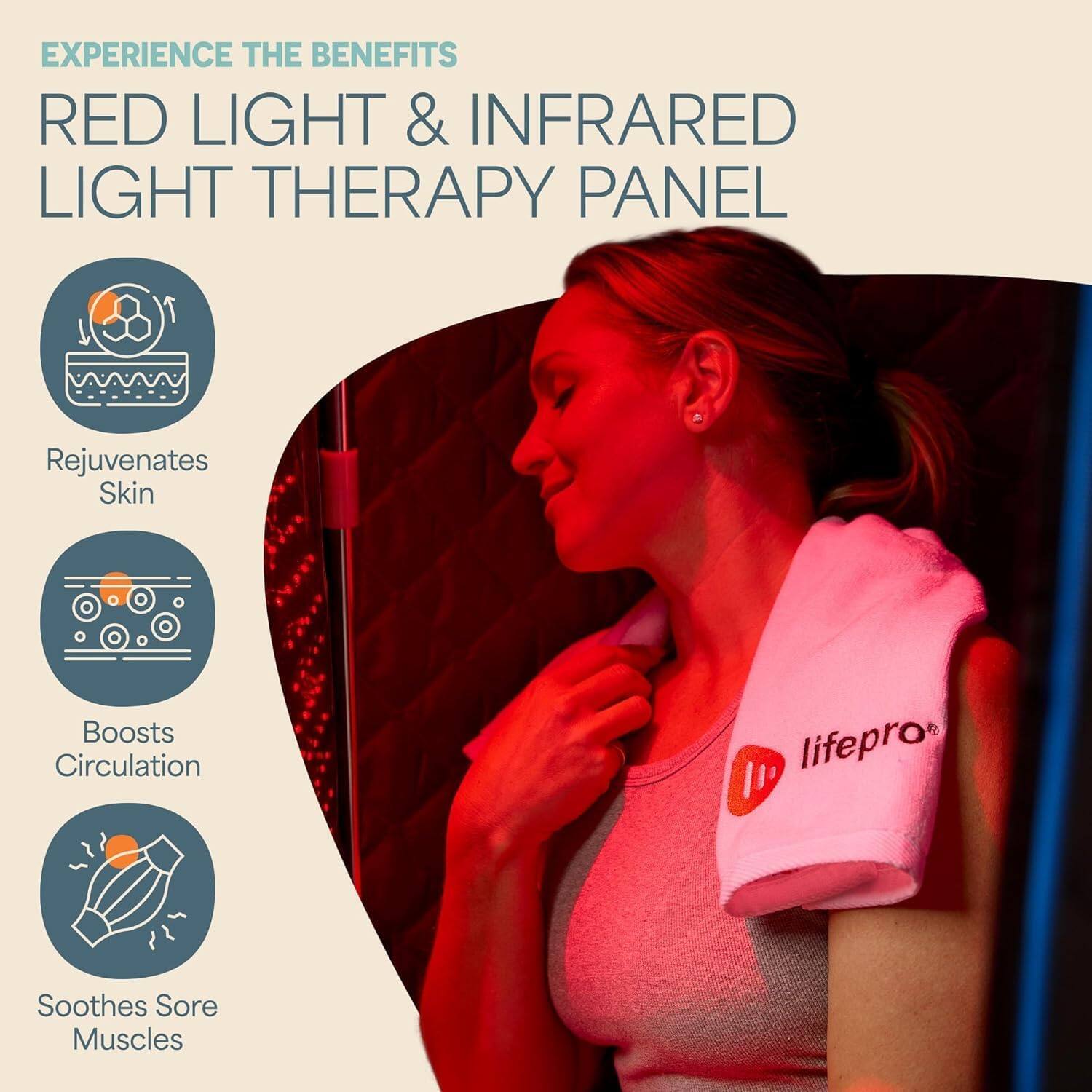 EXPERIENCE THE BENEFITS

RED LIGHT & INFRARED LIGHT THERAPY PANEL

- Rejuvenates Skin
- Boosts Circulation
- Soothes Sore Muscles