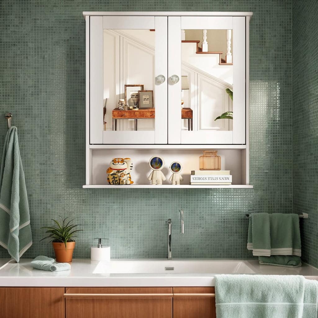 Kadyn - Bathroom Wall Mount Mirror Cabinet OrganizerWhite Wall Cabinet for Bathroom Laundry Room Kitchen - White