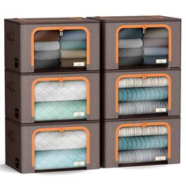 Sorbus - Storage Bins with Metal Frame - Stackable & Foldable Clothes Organizer Bags - Oxford Fabric Storage Containers - Brown