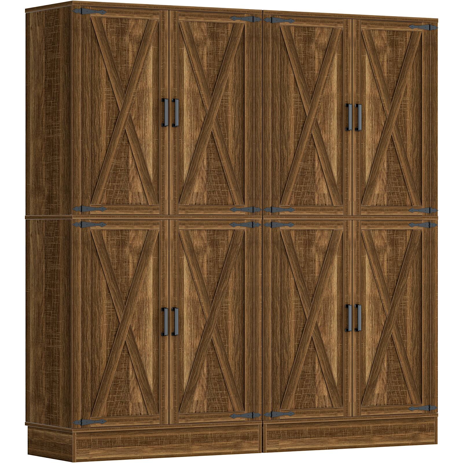 Angle. Aheaplus - 70'' Tall 4-Door Kitchen Pantry Cabinet Set of 2, 63'' Width, with 2 Drawrs and Adjustable Shelves - Weathered Brown.