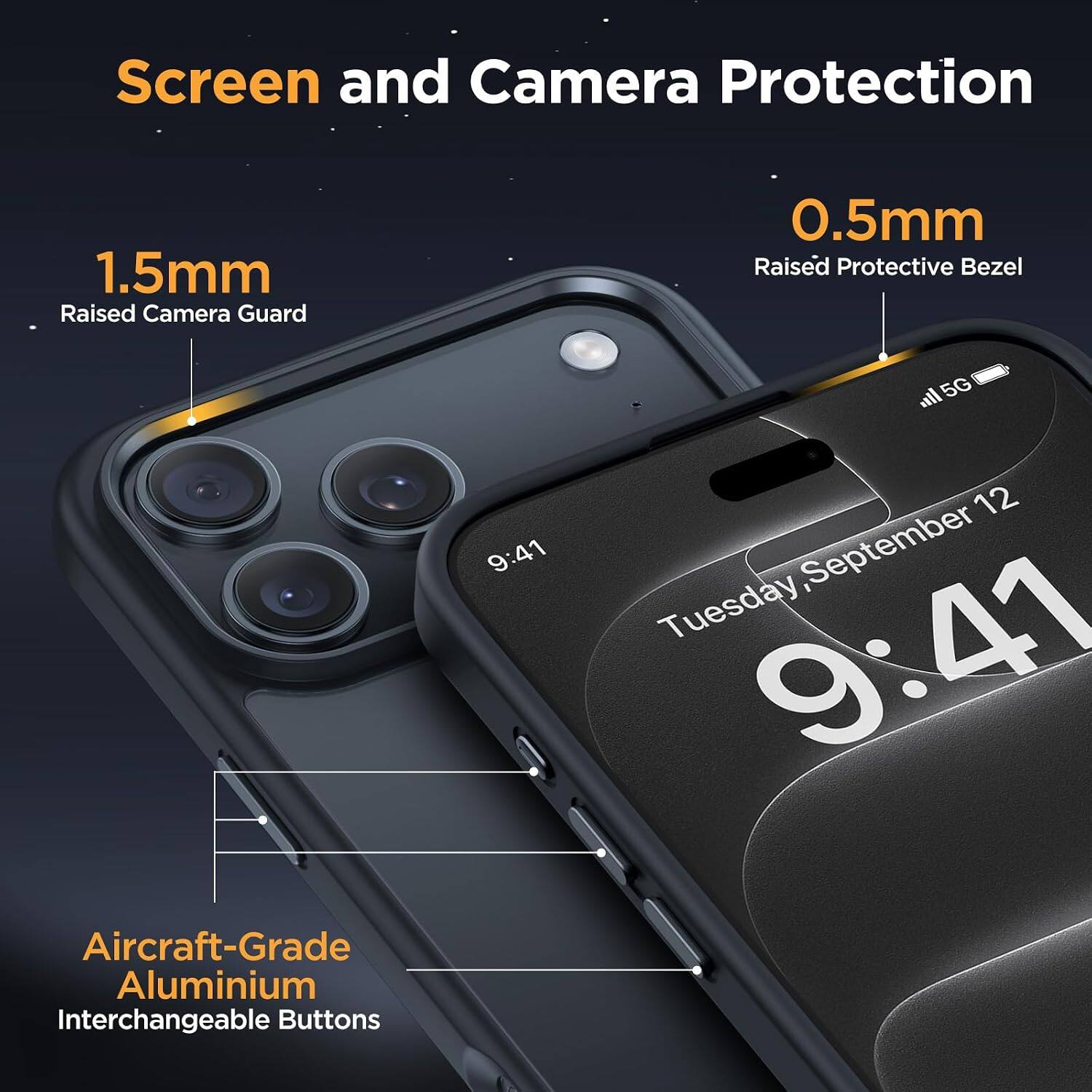Screen and Camera Protection

1.5mm Raised Camera Guard

0.5mm Raised Protective Bezel

Aircraft-Grade Aluminium Interchangeable Buttons