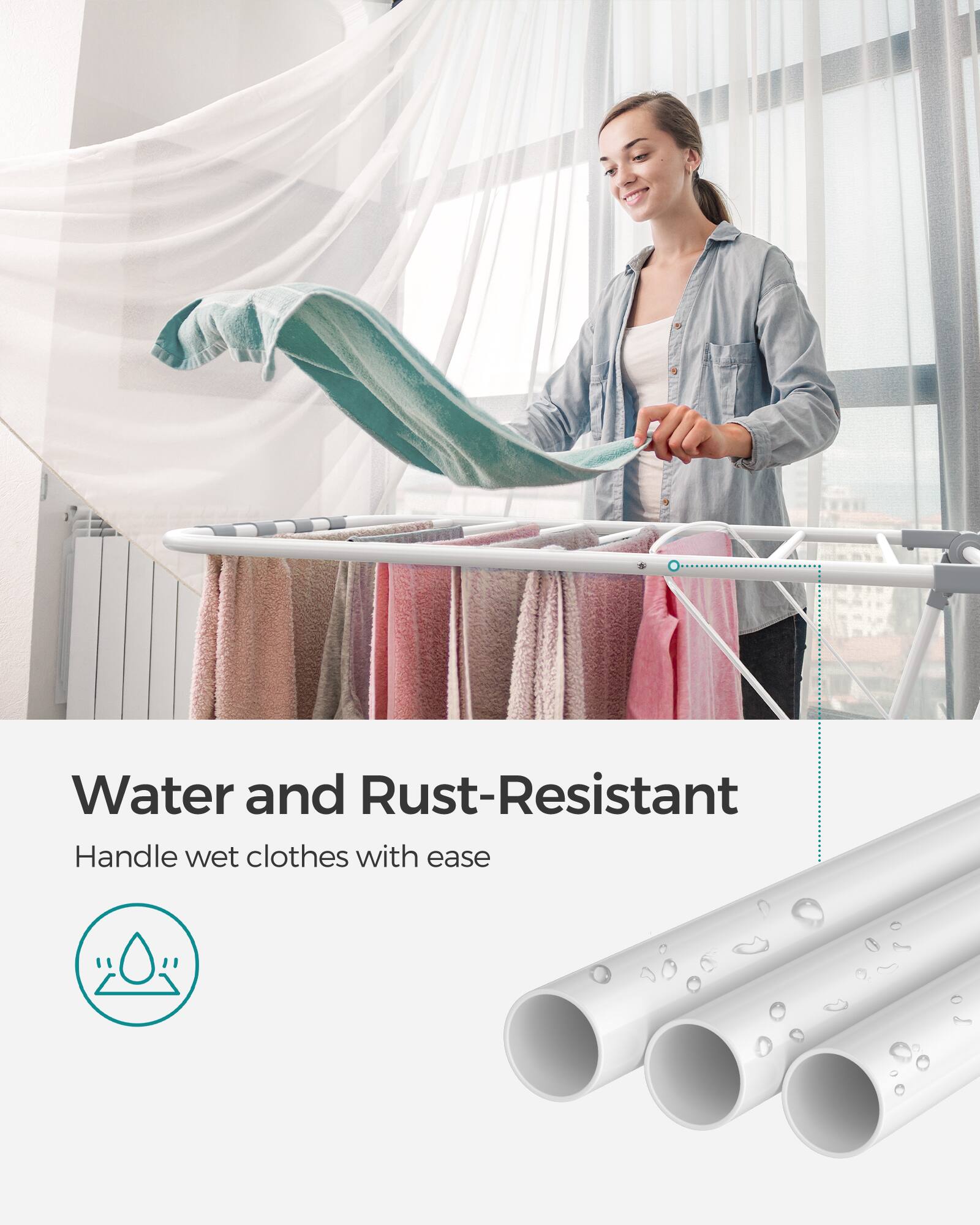Water and Rust-Resistant  
Handle wet clothes with ease