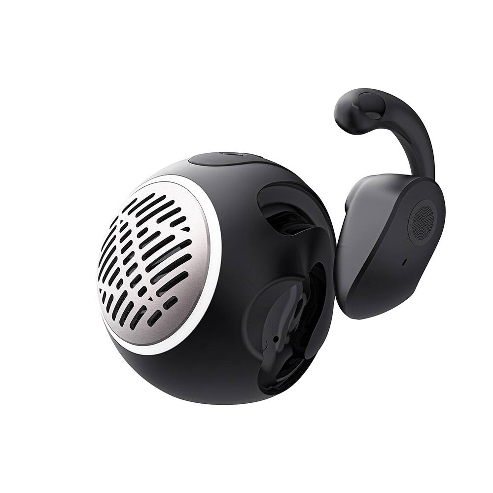 Front. BEARSOLIM - AI translation headphones Mini - portable outdoor 2 - in - 1 wireless speaker - headset - Black.