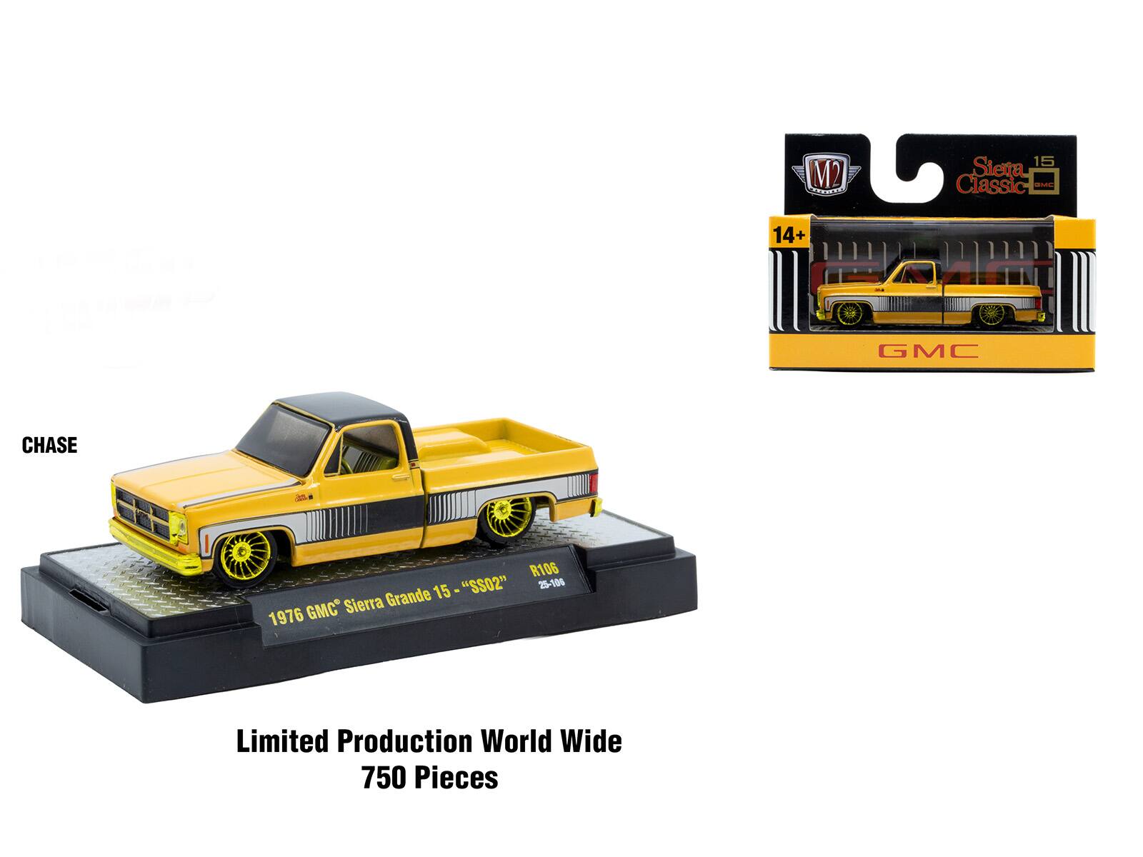 M2 h 15 Sierra Classic  
UPC 14+ GMC  
CHASE  
R106 "SS02" 25-104 15  
1 Sierra Grande 1976 GMC  
Limited Production World Wide 750 Pieces