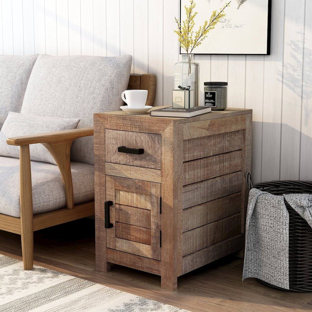 Alt View 3. Furniture of America - Ruga Rustic Solid Wood Storage Side Table in Natural Tone - Brown.