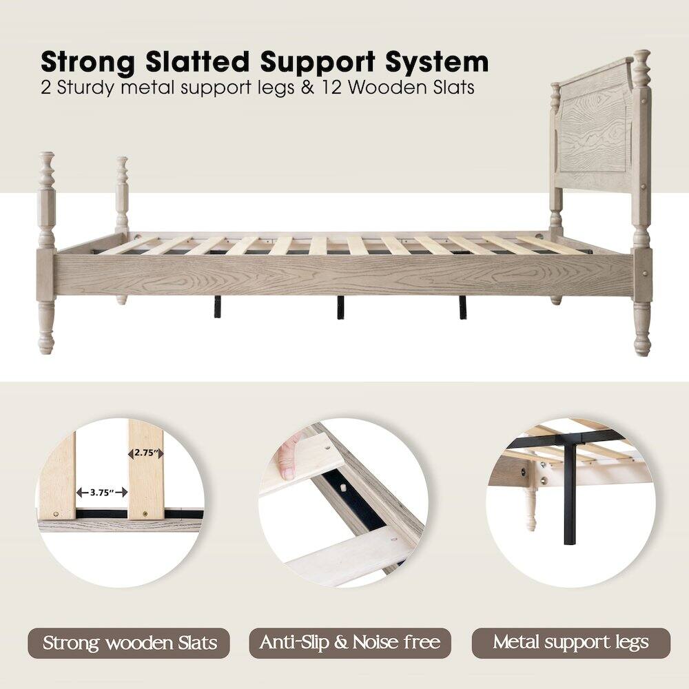 Strong Slatted Support System  
2 Sturdy metal support legs & 12 Wooden Slats  
2.75" 3.75"  
Strong wooden Slats  
Anti-Slip & Noise free  
Metal support legs