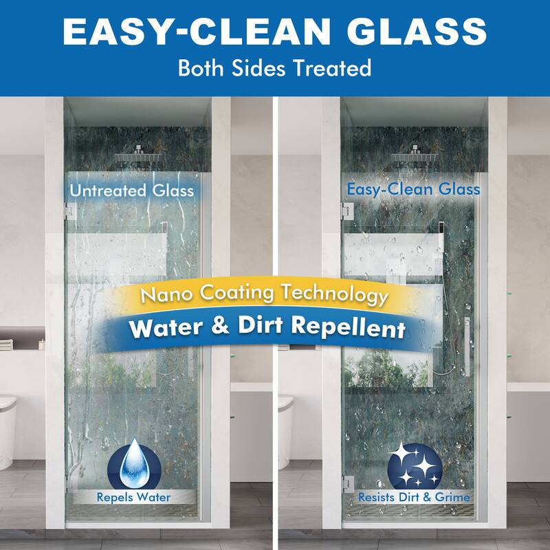 EASY-CLEAN GLASS  
Both Sides Treated  

Untreated Glass  
Easy-Clean Glass  

Nano Coating Technology  
Water & Dirt Repellent  

Repels Water  
Resists Dirt & Grime