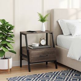 WELLFOR - 3-Tier Farmhouse Nightstand with Open Shelf - Gray