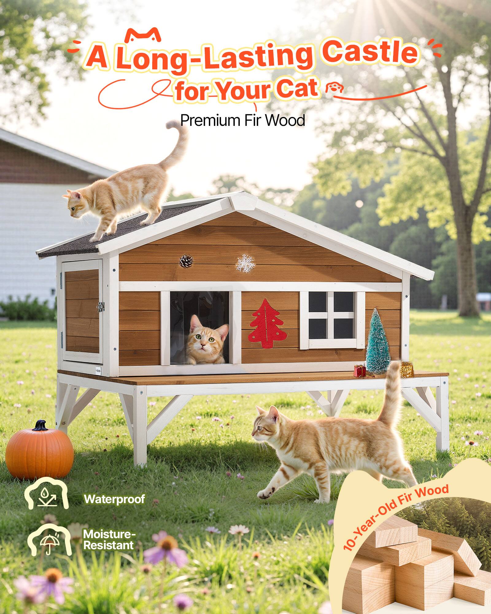 A Long-Lasting Castle for Your Cat  
Premium Fir Wood  
Waterproof  
Moisture-Resistant  
10-Year-Old Fir Wood