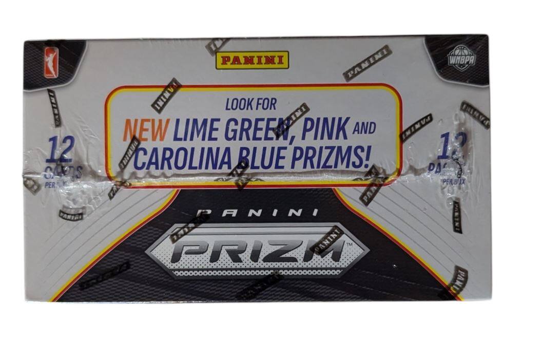 PANINI PRIZM  
LOOK FOR NEW LIME GREEN, PINK AND CAROLINA BLUE PRIZMS!  
12 CARDS PER PACK  
WNBA  
PANINI PRIZM
