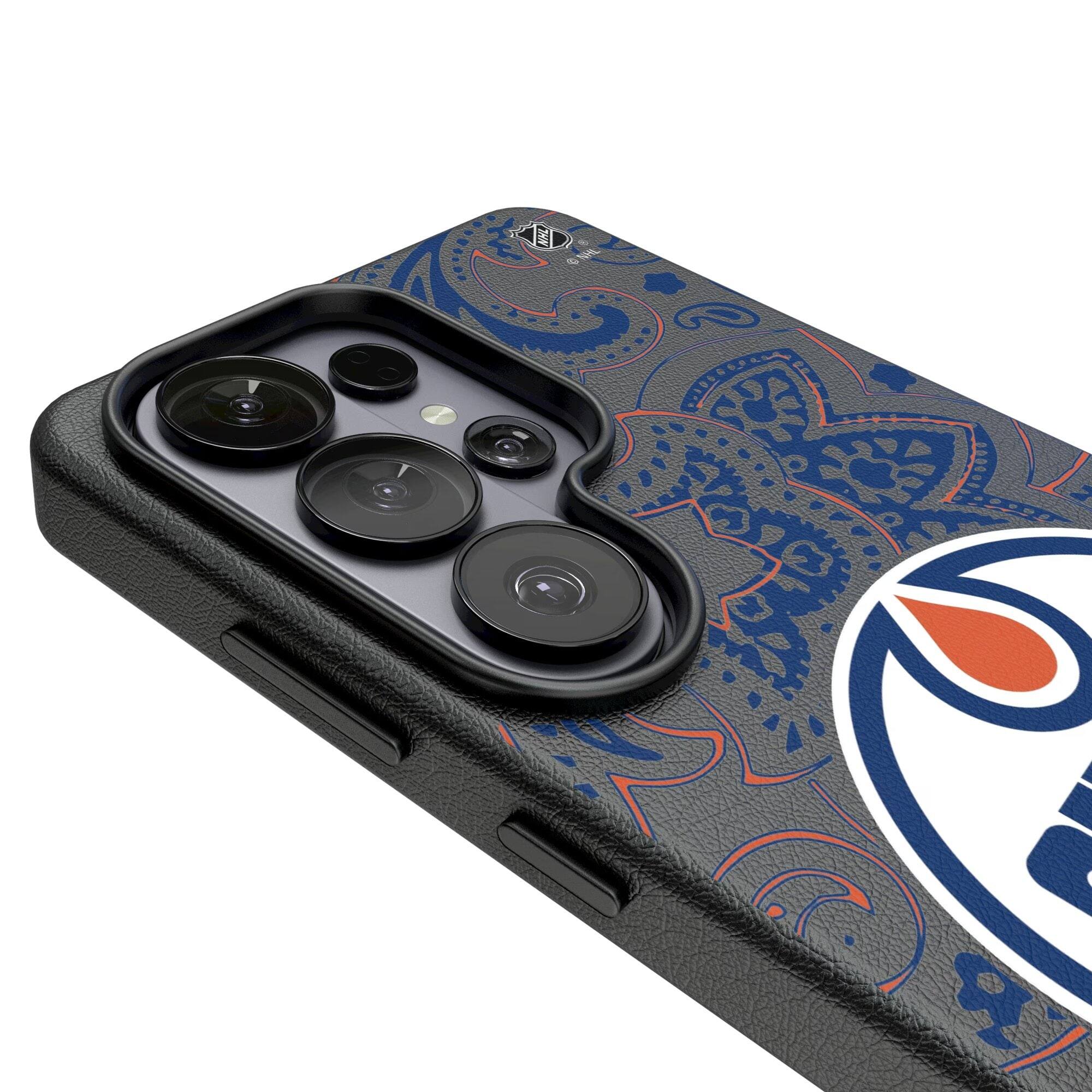 Alt View 2. Keyscaper - Edmonton Oilers Paisley Galaxy Magnetic Bump Case - S25 Ultra - Black.
