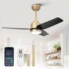 Front. Vaczon - 42" Modern Gold ABS 3-Blade Smart Ceiling Fan with Light and APP Control - Gold.