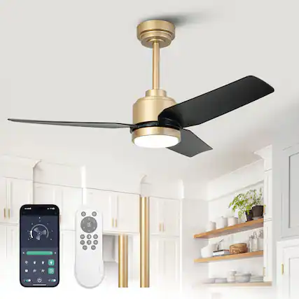 Front. Vaczon - 42" Modern Gold ABS 3-Blade Smart Ceiling Fan with Light and APP Control - Gold.