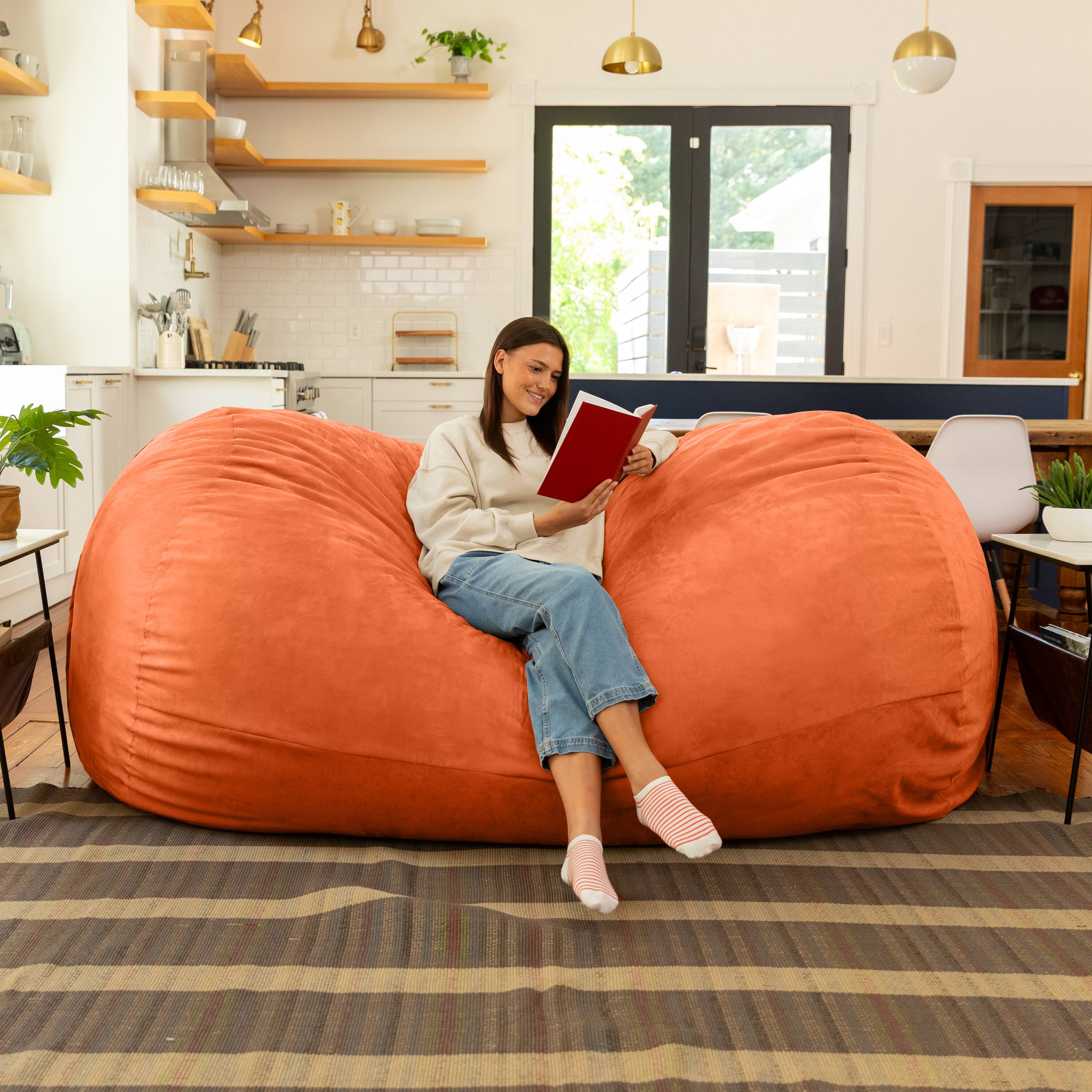 Back. Jaxx - Jaxx 7 Foot Giant Bean Bag Sofa, Mandarin - Mandarin.