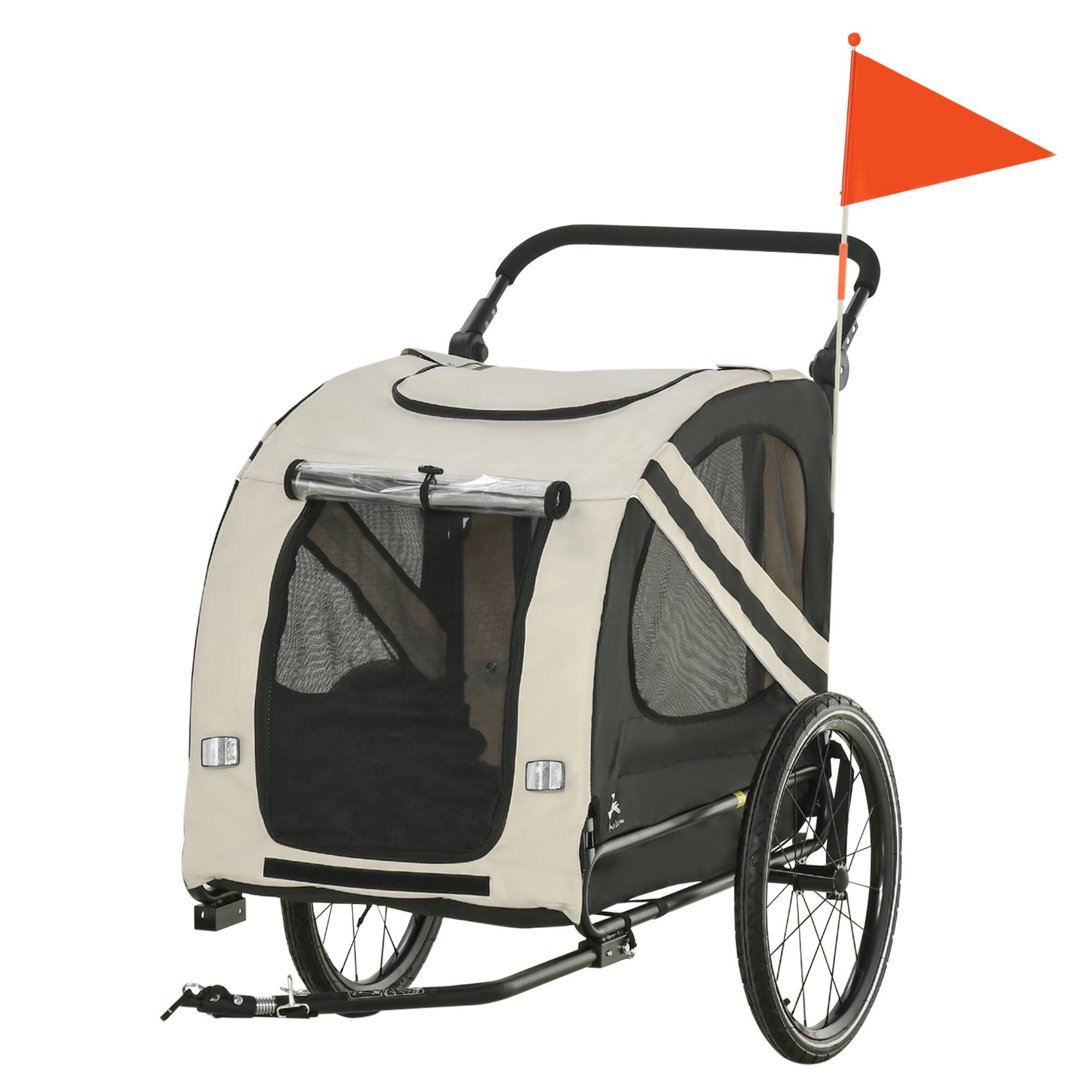 Alt View 6. Siljoy - White 2‑in‑1 Pet Bike Trailer & Stroller Sidecar for Small Dogs, Weather‑Resistant with Red Safety Flag.