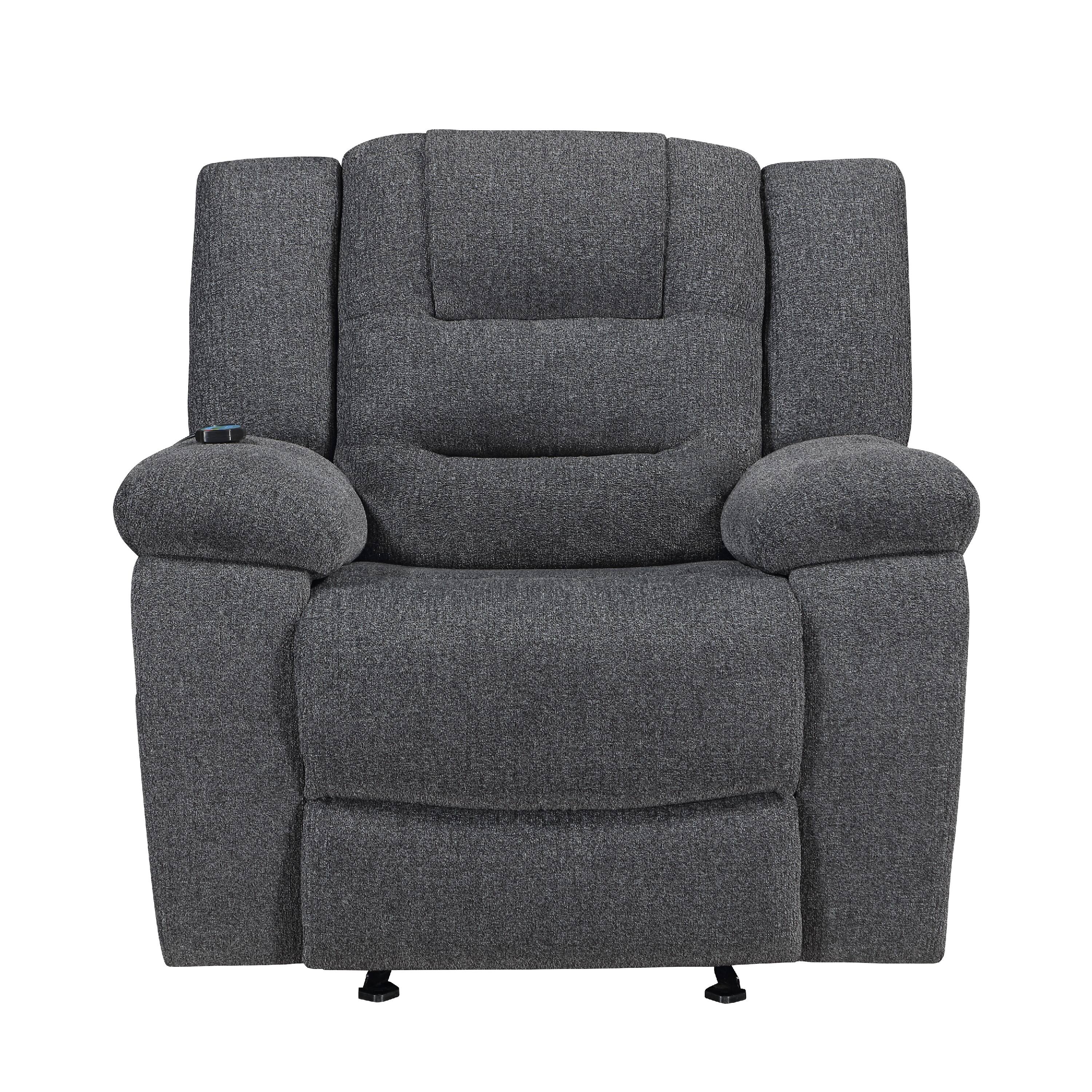 Angle. Manhattan Lane - Reno Power Glider Recliner Chair with Heat and Massage,  Polyester - Dark Gray.