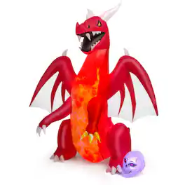 Boyel Living - Giant 8ft Glowing Inflatable Dragon Halloween Decoration with Skull - Red