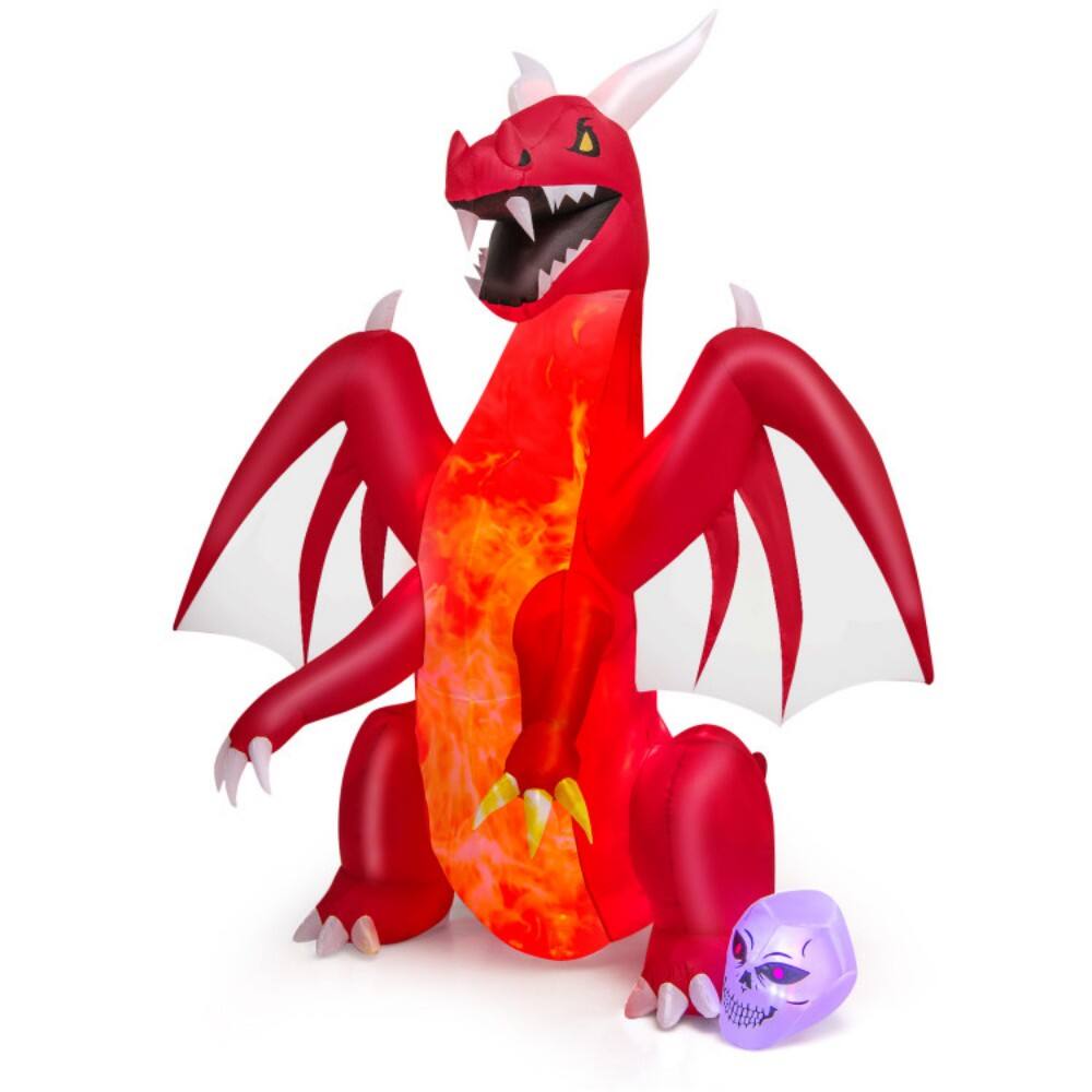 Front. Boyel Living - Giant 8ft Glowing Inflatable Red Dragon Halloween Decoration with Skull - Red.